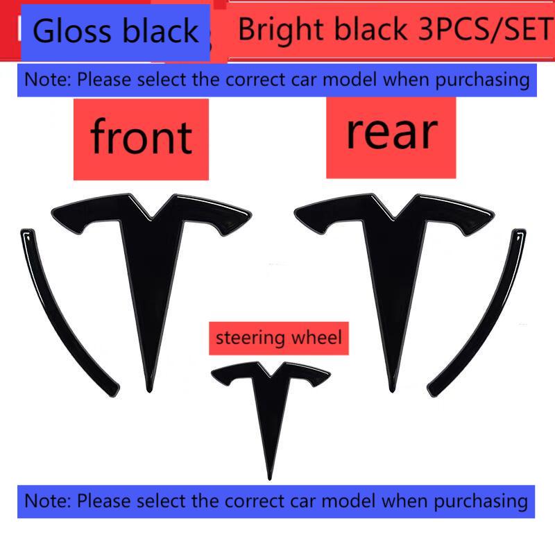 ABS Coverable Front Logo Rear Logo Steering Wheel Badge for Tesla Model 3 Y Carbon Fiber Label Car Accessories Personalization