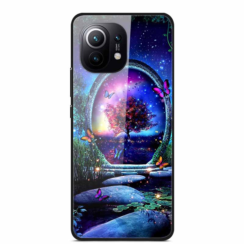 Glass Back Cover For Xiaomi 11 Lite 5G NE Case Soft Edge Hard Tempered Glass Case For Xiaomi Mi 11 Lite 5G NE Phone Case Coque