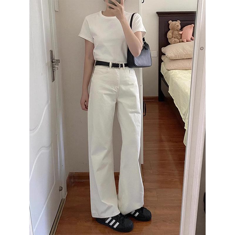 Women's White High-Waist Wide-Leg Jeans - Plus Size, Pear-Shaped Fit, Slimming and Loose for Autumn