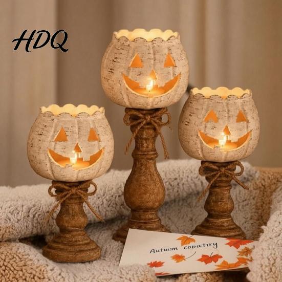 Thanksgiving Pumpkin Centerpiece Rustic White Tealight Candle Holder Set Farmhouse Halloween Tea Light Decorative Fall Accents for Coffee Bar Holders