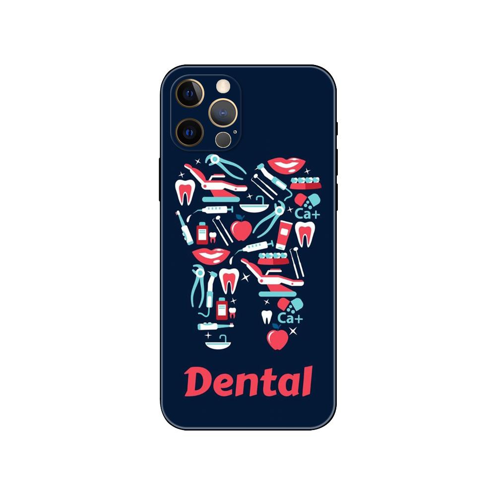 Cute Cartoon Dentist Tooth Phone Case for Iphone 5 5s 2020se 6 6s 7 8 Plus X 10 XR XS 11 12 13 Mini Pro MAX Black Tpu Back Cover