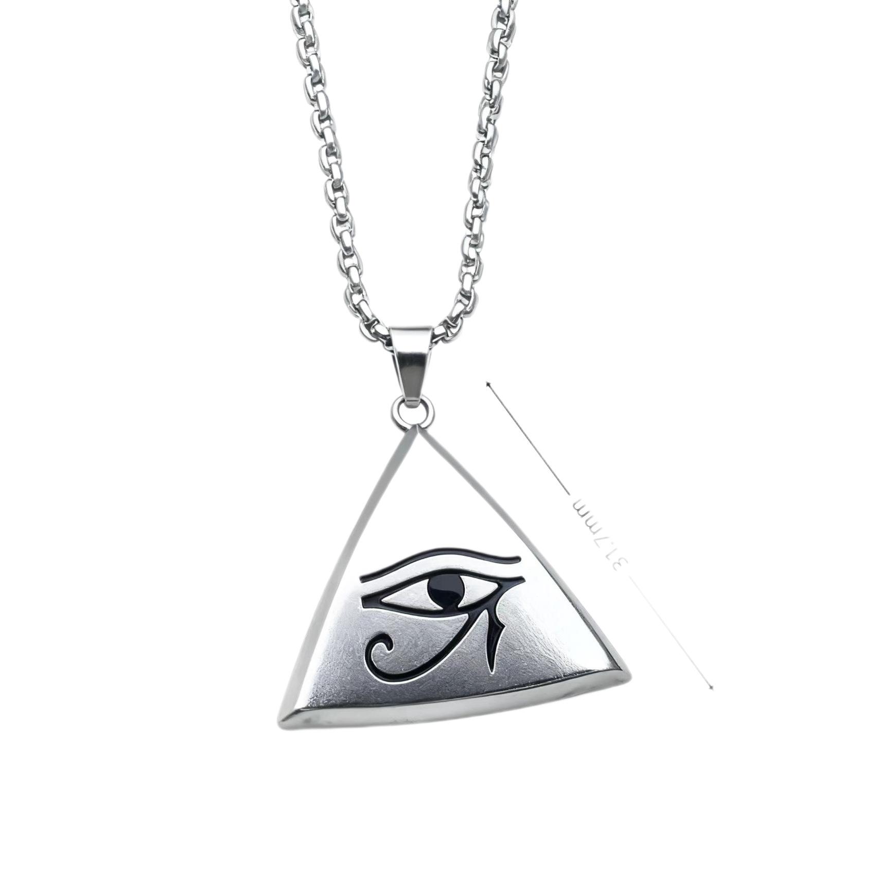 European and American Style Eye of Horus Triangle Pendant Titanium Steel Necklace Unisex Jewelry 60CM