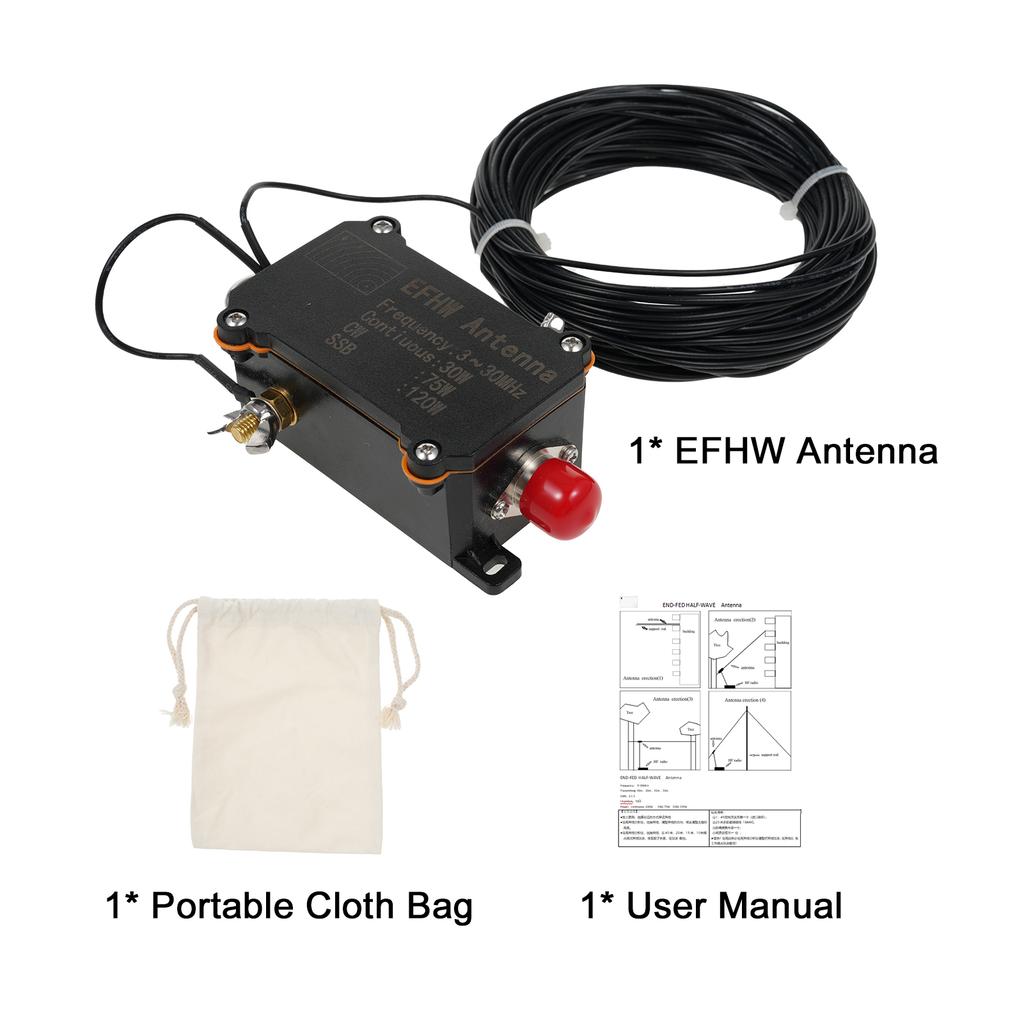 3 30MHz EFHW Anténa Koncově napájená Anténa 1: 49 Pásmová Mini Rádio Anténa Nepřetržitý 30W CW 75W, SSB 120W s Přenosným