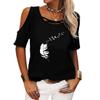 Women Fashion Round Neck Tee Shirt Summer Off Shoulder Top Casual Print Short Sleeve T-shirt
