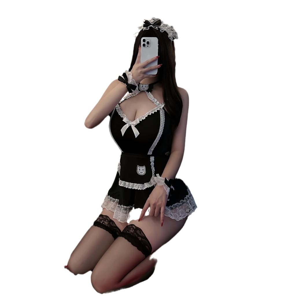 Sexy Pure Perspective Lace Princess Dress Maid Maid Dress Home Pajama Set