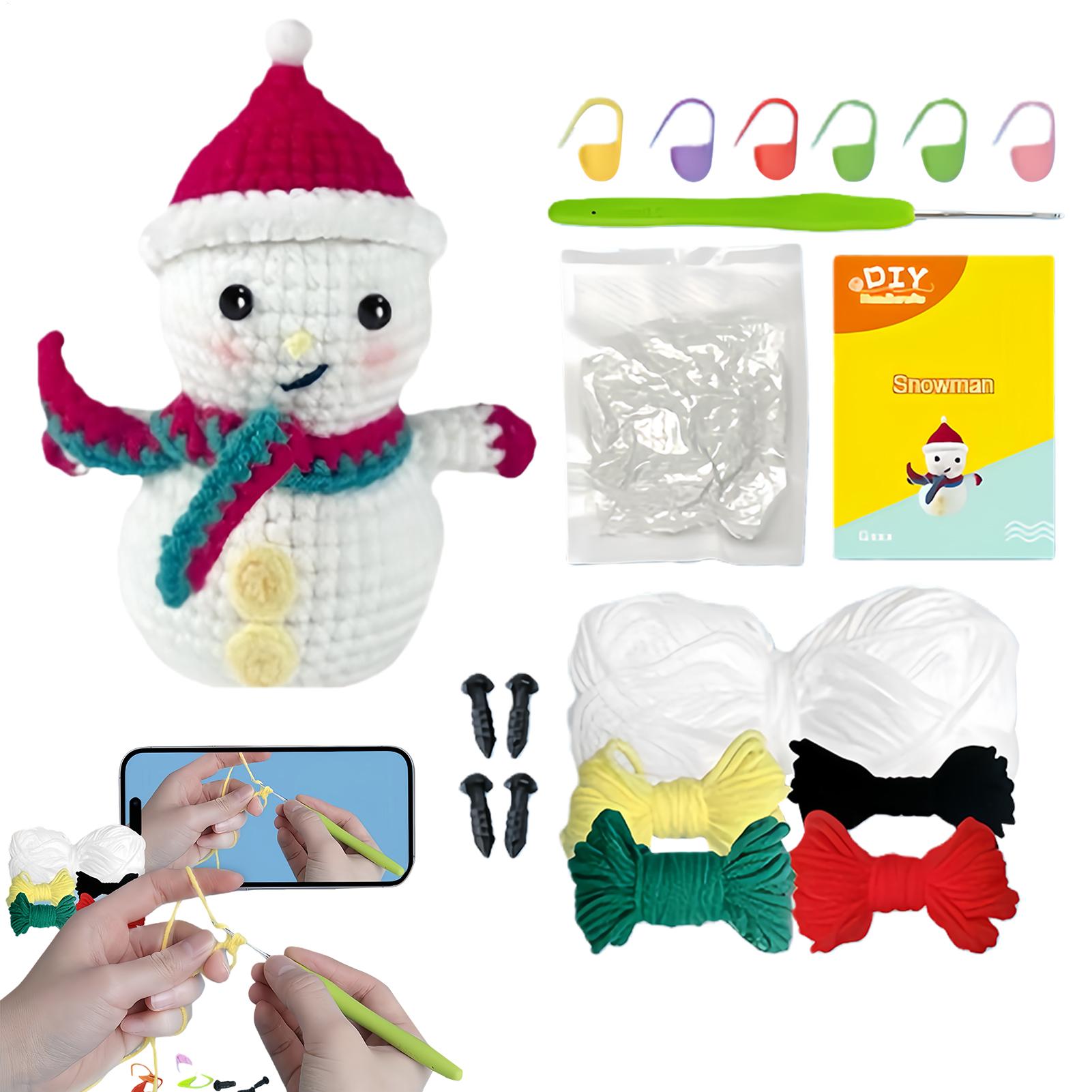

Crochet Kit for Beginners Christmas Snowman Craft Supplies Easy Crochet Kit with Video Tutorials for Teens Women Men Home CN