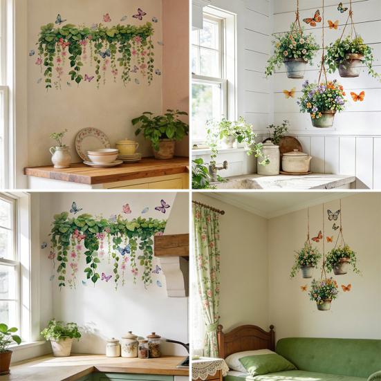 Pegatinas de Pared de Enredaderas Colgantes Plantas Verdes Hojas Pegatina de Pared Extraíble Pelar y Pegar Murales Artísticos de PVC para Sala de Estar Dormitorio Aula Cocina