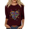 Women's Fashion Loose Casual Seven 3/4 Sleeve Printed Round Neck Pullover Top