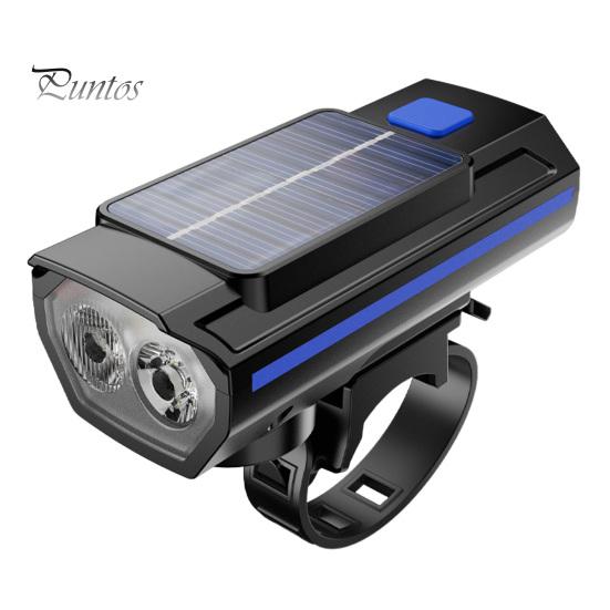 Universal Bike Front Light with Horn Multi-Functional Solar-Powered High Brightness Long-Range Illumination Bicycle Light