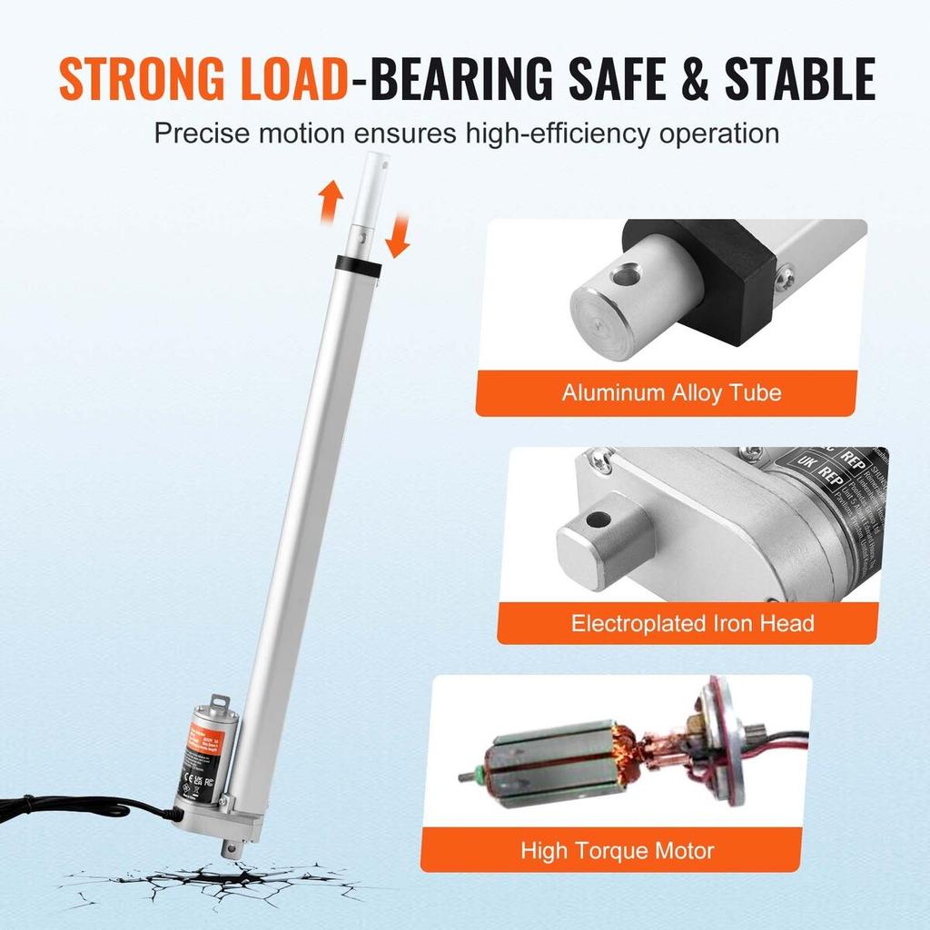 Linear Actuator 12V 18 Inch High Load 330lbs/1500N 0.19"/s IP54 Protection