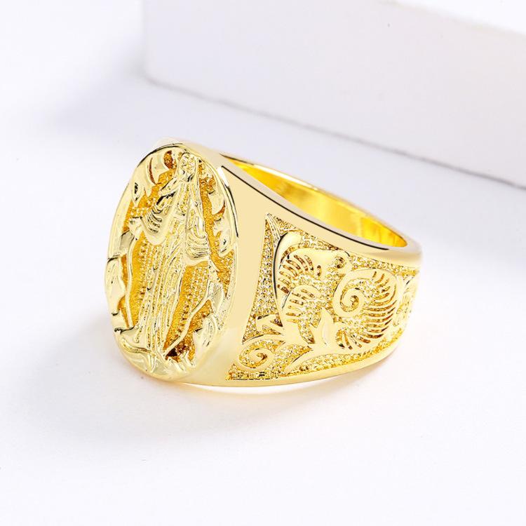 Europäischer und N Beliebter Marien-Segnungs-Abzeichenring Geschnitzte Persönlichkeit Übertriebener Schmuck