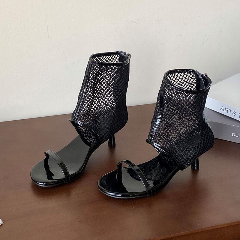 Fashion Female Zippers Ladies Heeled Sandals Booties Shoes Fashion Mesh Footwear Open Toe Modern Women Low Heel Ankle Boots Shoes