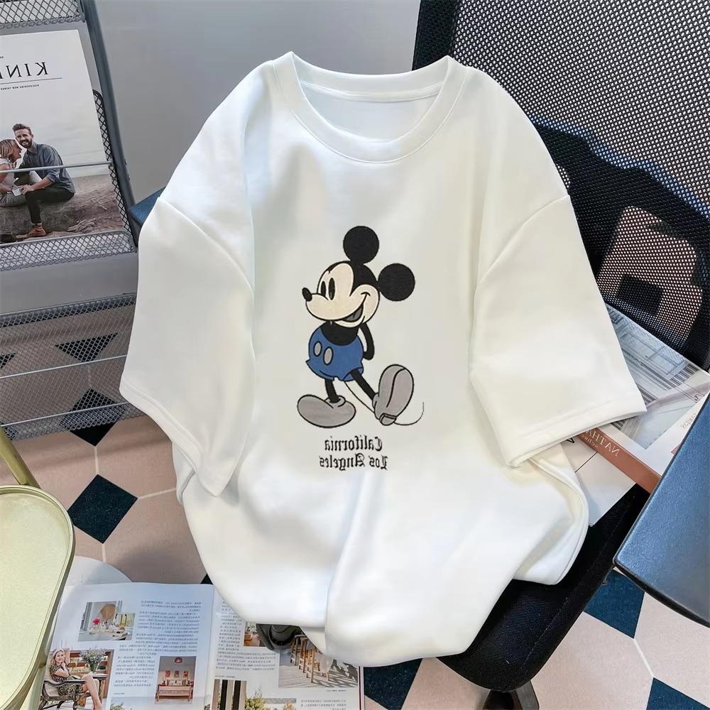 

2025 Mickey Shortsleeved Tshirt Cotton Loose Breathable Unisexs and Womens Trendy Versatile Top Summer Comfortable Soft M