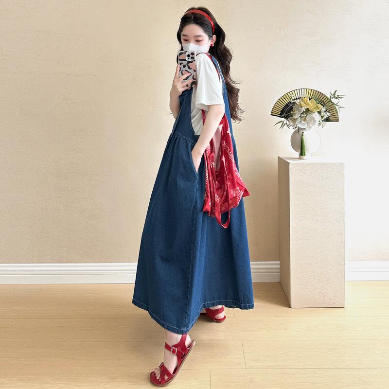 Spring/Summer 2026 Plus Size Maternity Denim Overalls & T-Shirt Two-Piece Set Large