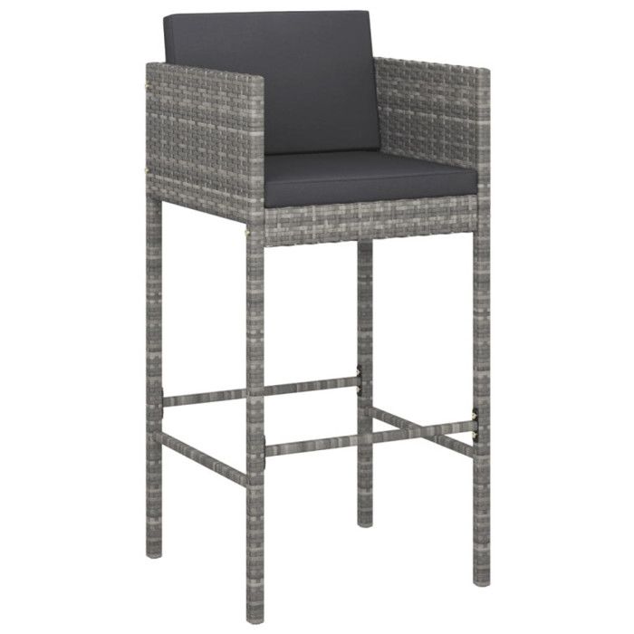 VidaXL Ensemble de bar de jardin 7 pcs avec coussins gris poly rotin, ensemble de table de bar, table et chaise de bar, 3200665
