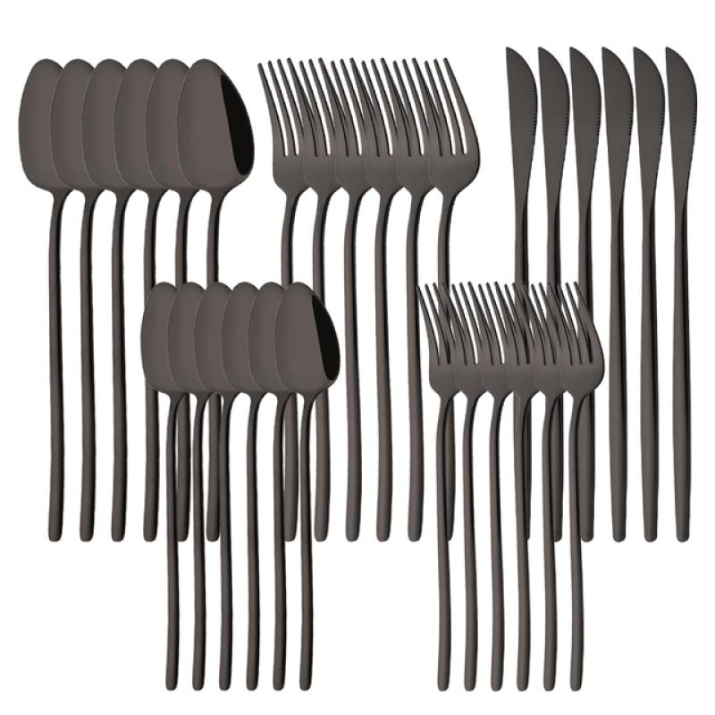 White Gold 30Pcs Dinnerware Set Knife Dessert Fork Spoon Tableware Cutlery Set 18/10 Stainless Steel Flatware Silverware Sets