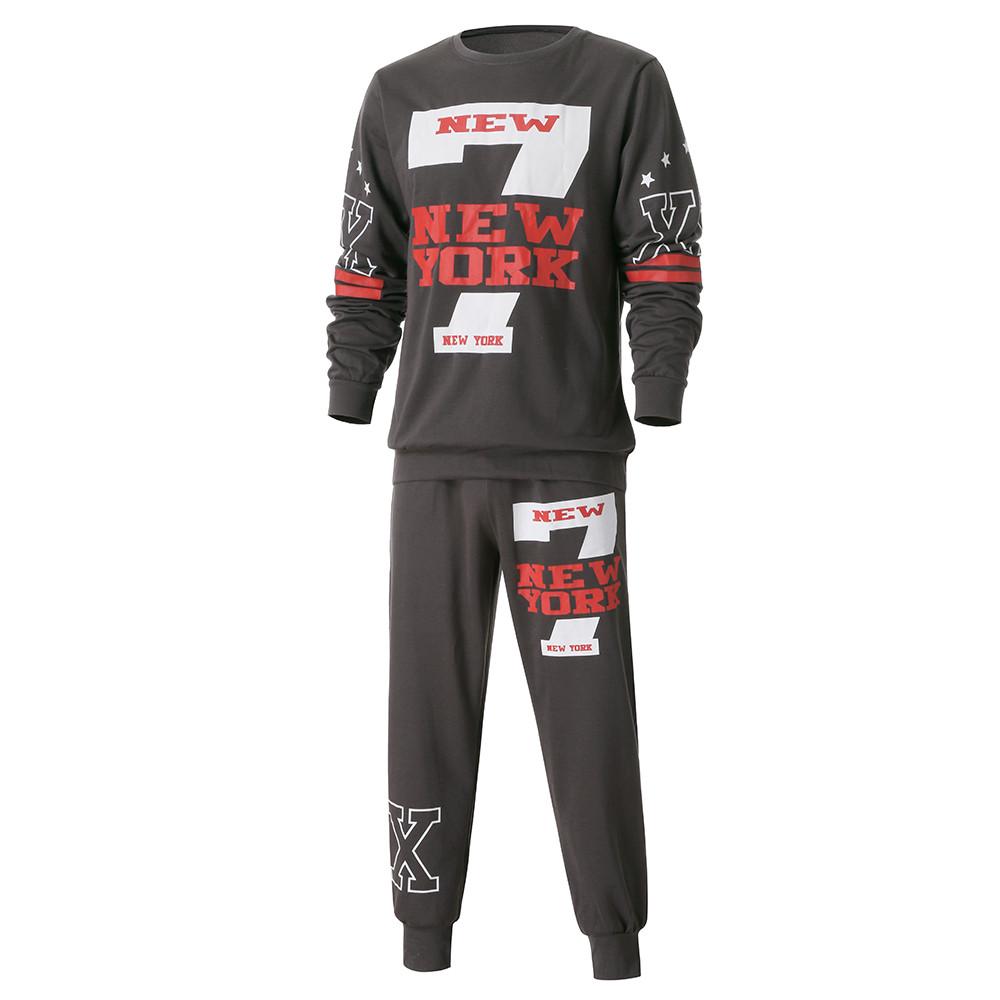 Men's Winter Printed Sweatshirt Top Pants Sets Sports Suit Tracksuit