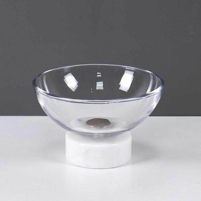 Creative Circular High Footed Glass Tray, Fruit Tray, White Marble Decorative Tray, Dessert Bowl, Kitchen Storage Container