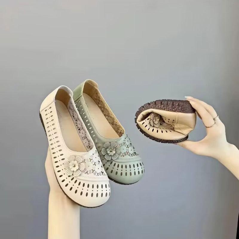 Summer Old Beijing Cloth Shoes Women's Breathable Mesh Shoes Beef Tendon Non-slip Soft Sole Medium Mother Shoes Casual Soft-sided Sandals