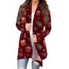 Damemote Juletrykkjakke Langermet Casual Cardigan Coat