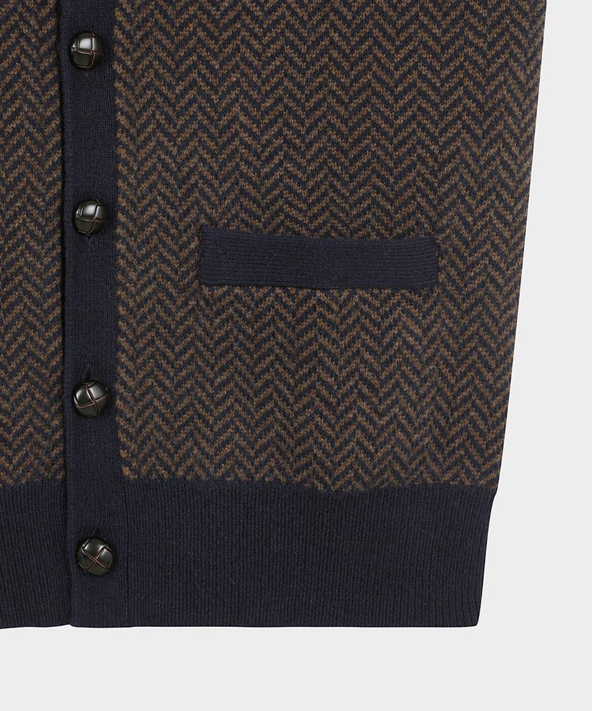 Brooks Brothers Wool Herringbone Cardigan (Navy) (Bbwcmm38954Ew)