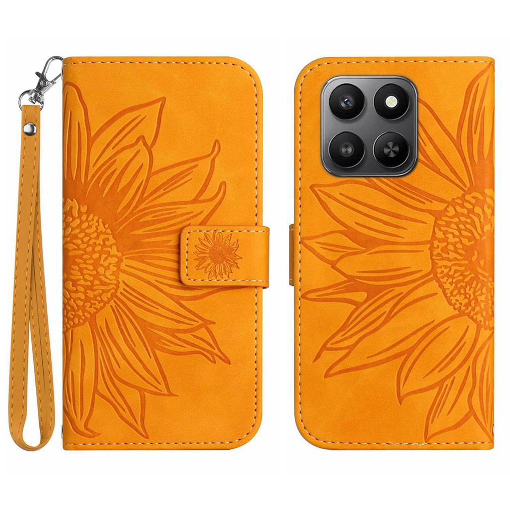 For Honor 400 Smart Case Sunflower Imprint Leather Wallet Phone Cover with Wrist Strap