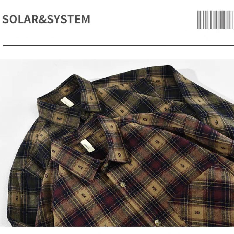 Spring/autumn Shirts for Men Retro Style Plaid Loose Shirt with Double Pockets Lapel Collar Pure Cotton Men's Casual Shirt Youth Overshirt
