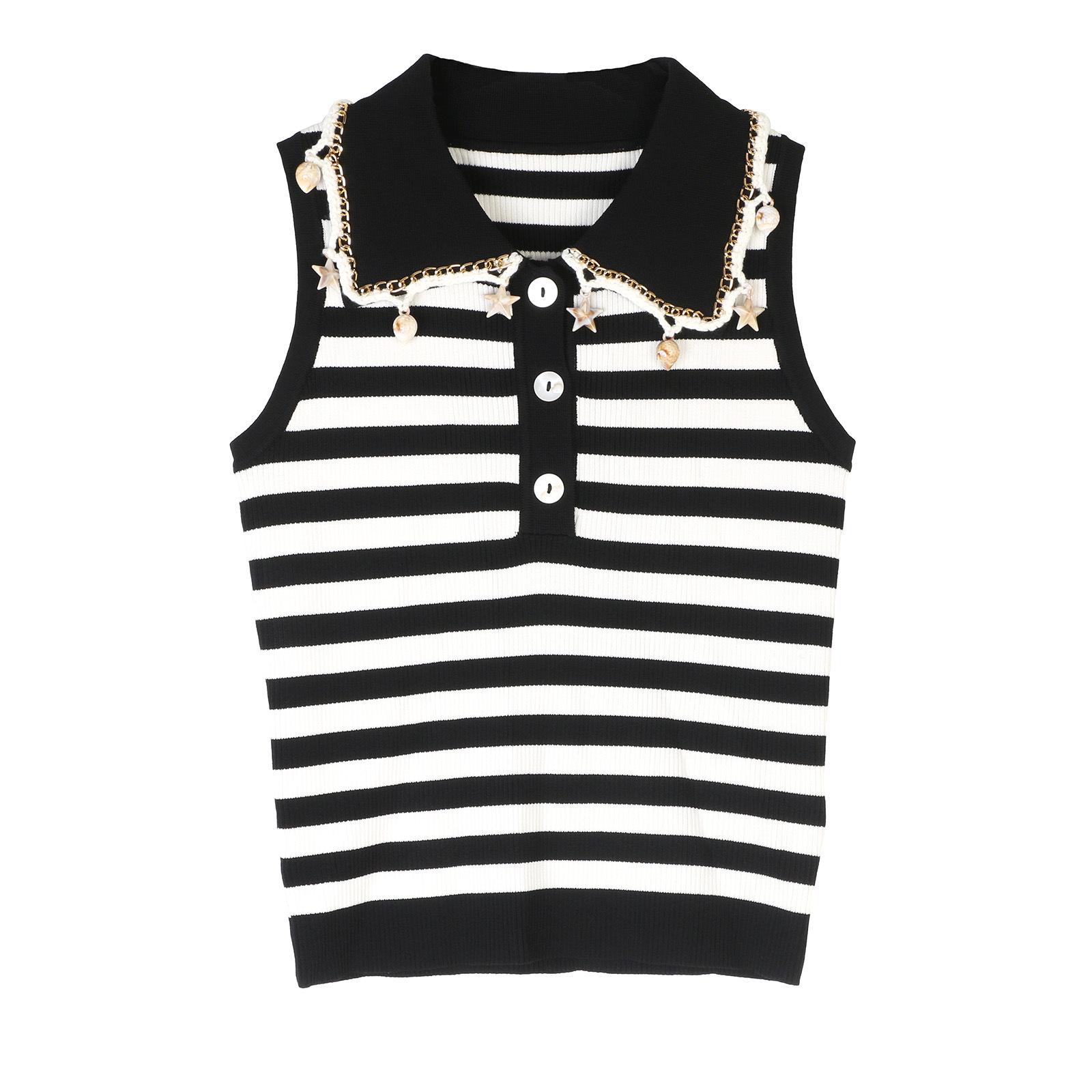 

Korean Style Striped Sleeveless Knit Top for Women - Spring/Summer Fashion M
