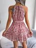 O Neck Printed Dress High Waist Elegant Flounce Dress for Women Sleeveless Loose Dresses Causal Dress