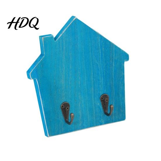 No Damage Wall Mounted Hooks Wood House Shape Storage Hook Strong Traceless Adhesive Decorative Solid Hangers American Style Hanger for Home Entryway