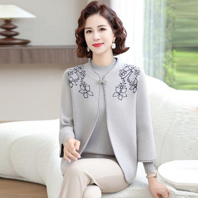 Neuer Mutter Frühlingsmantel Strick Zweiteiler Mittelalte und ältere Frauen Herbst und Winter Lockerer Pullover Strickjacke
