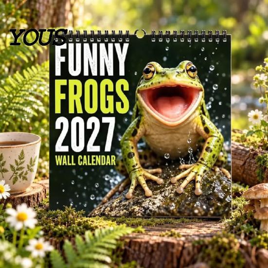 Practical Gift for Colleagues 2027 Funny Frog Wall Calendar, Cute Animal Illustration Monthly Planner To Do List Home Office, Mark