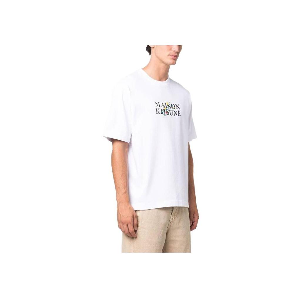 Maison Kitsune FW23 Solid Color Letter Print Crew Neck Short Sleeve T-Shirt Men Tops White LM00115KJ0119-P100