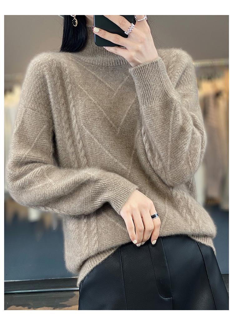 Women's Plus Size High Neck Wool Pullover: Thick Knit Sweater for Autumn & Winter