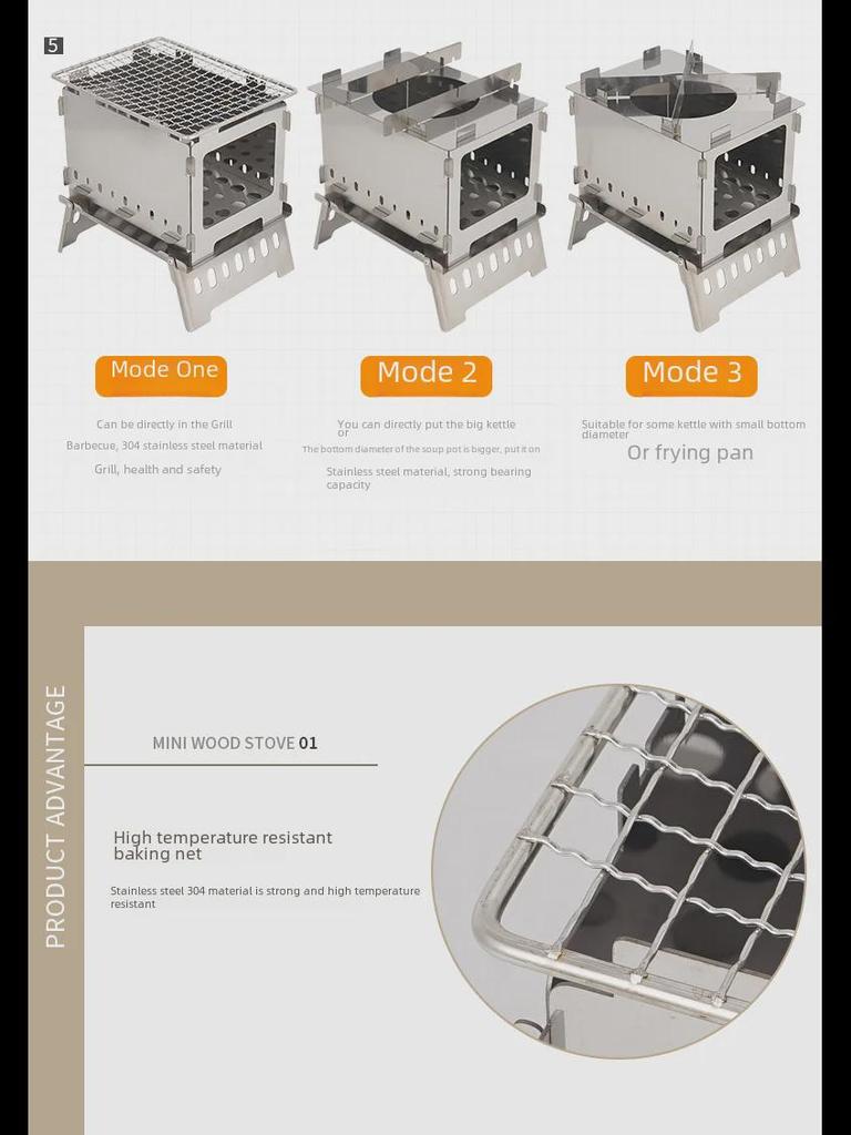 Portable Windproof Outdoor Folding Charcoal Grill and Firewood Stove