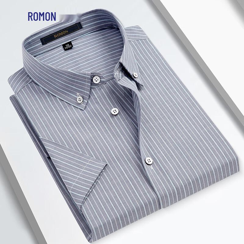 Romon Men s 100% Cotton Striped Short Sleeve Shirt 170/88A/48
