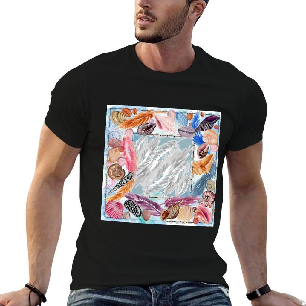 Shells and feathers TShirt Trendy Casual Short Sleeve Shirt