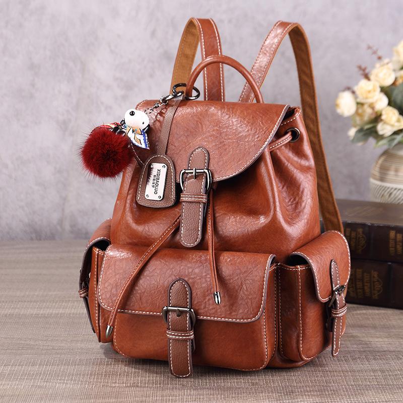 

2025 New Vintage Women Backpack, Large Capacity Anti-Theft Daypack, 3D Pouch Casual Hiking Rucksack for Travel 27-12-24CM коричневый