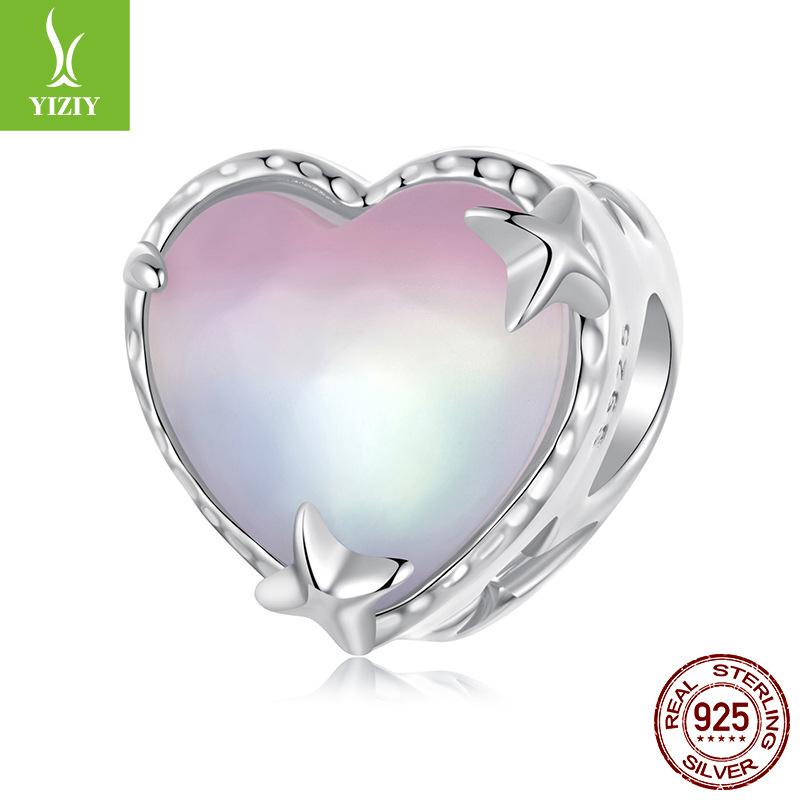S925 Sterling Silver Love Beads Loose Beads, Dream Colorful Diy Heart Beaded Jewelry Accessories