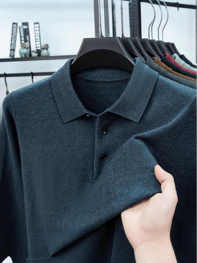 Men's Lapel Solid Color Warm Knit Sweater - Thickened Wool, Cashmere Feel, 2025 Autumn/Winter Collection
