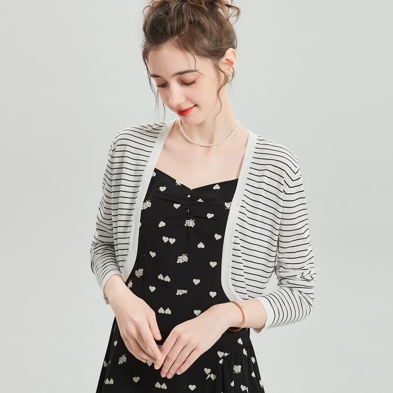 Snowforte Lightweight Striped Knit Cardigan Shawl XL белый
