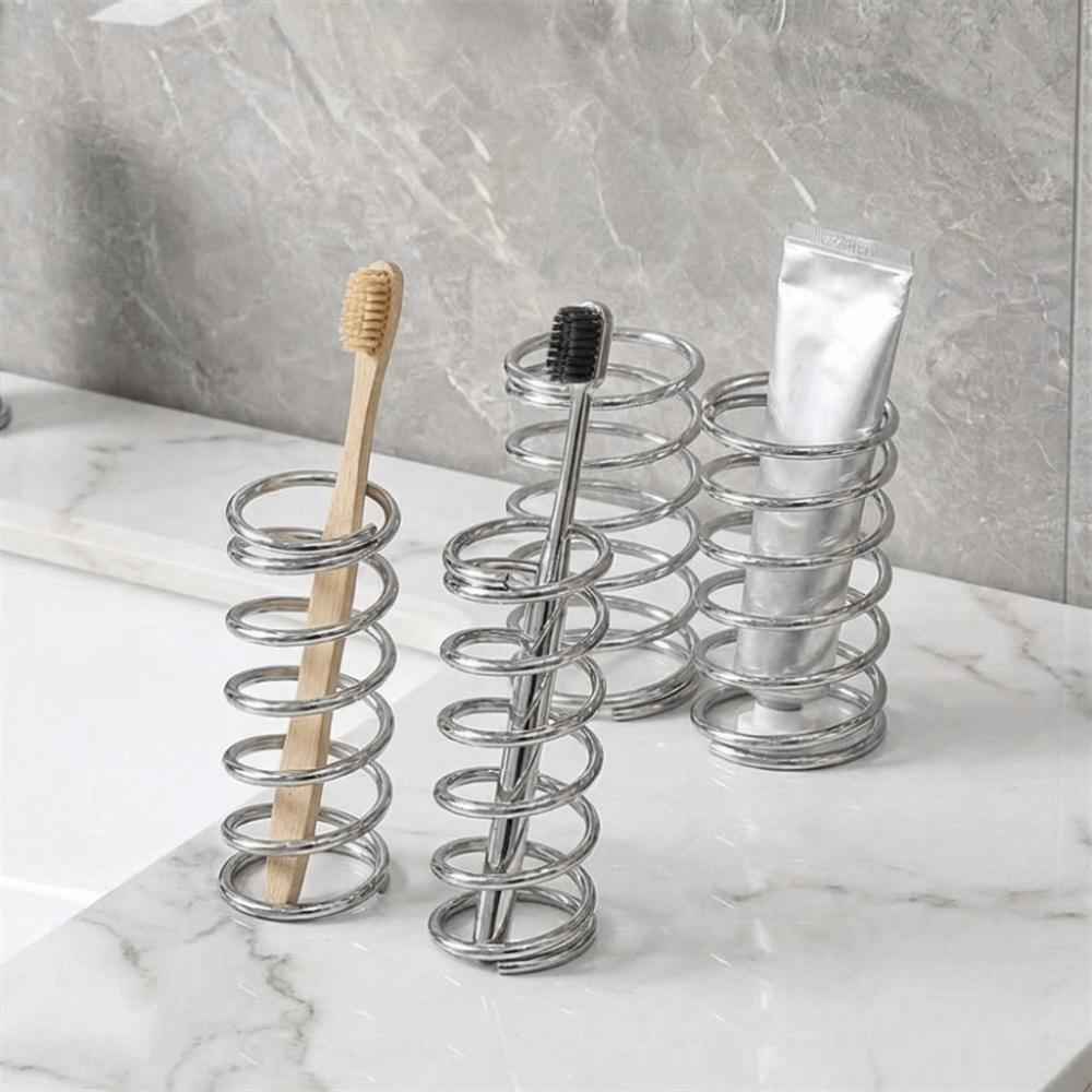 Hollow Toothbrush Rack Silver Makeup Brush Storage Rack Spring Shaped Toothbrush Holder  Tabletop