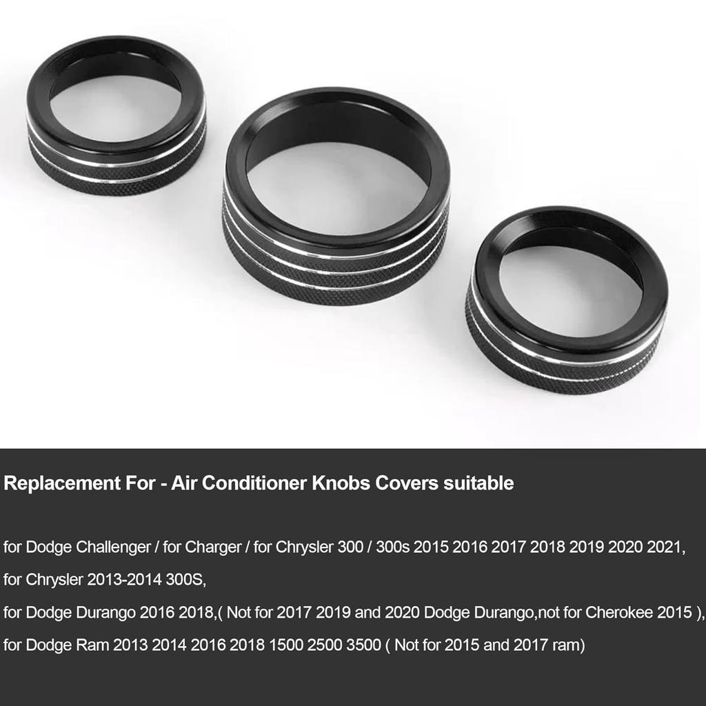 Knob Covers for Dodge Challenger/Charger/Chrysler 300/300s (2015-2021) & Ram (2013-2018) - Aluminum, Black, Rotary, 3 Count, Manual, Surface Mount