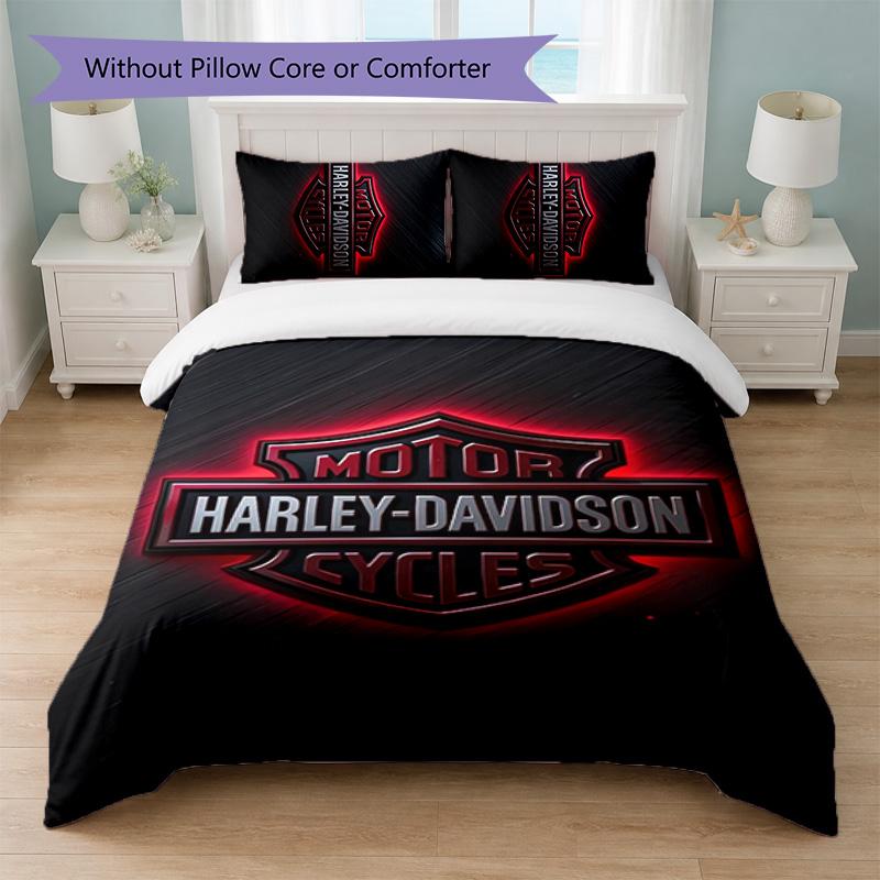Set Copripiumino Harley-Davidson 3 Pezzi 1 Copripiumino e 2 Federe Biancheria da Letto Morbida per Camera da Letto Domestica