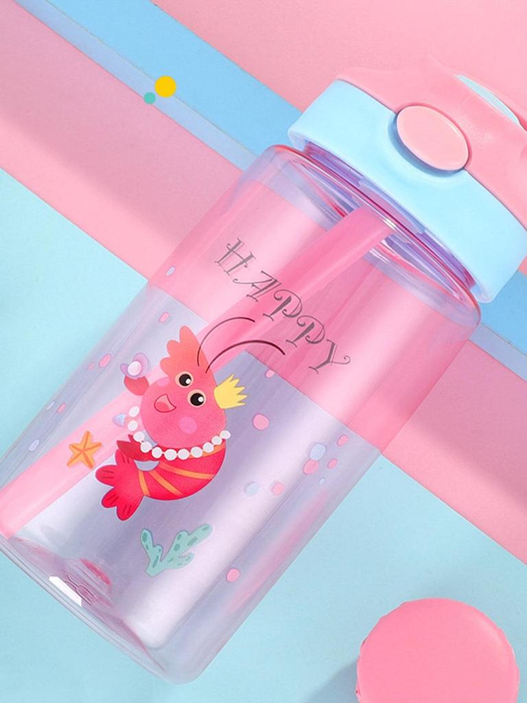 480ML Cartoon Kid Water Bottle With Straw BPA Free Child Drinking Kettle Plastic Portable Transparent School Travel Cute Cup