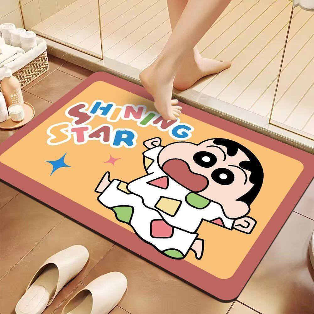 Alfombra de baño de tierra de diatomeas con dibujos animados de Crayon Shin-Chan, superabsorbente, antideslizante, para baño, inodoro, entrada, uso do