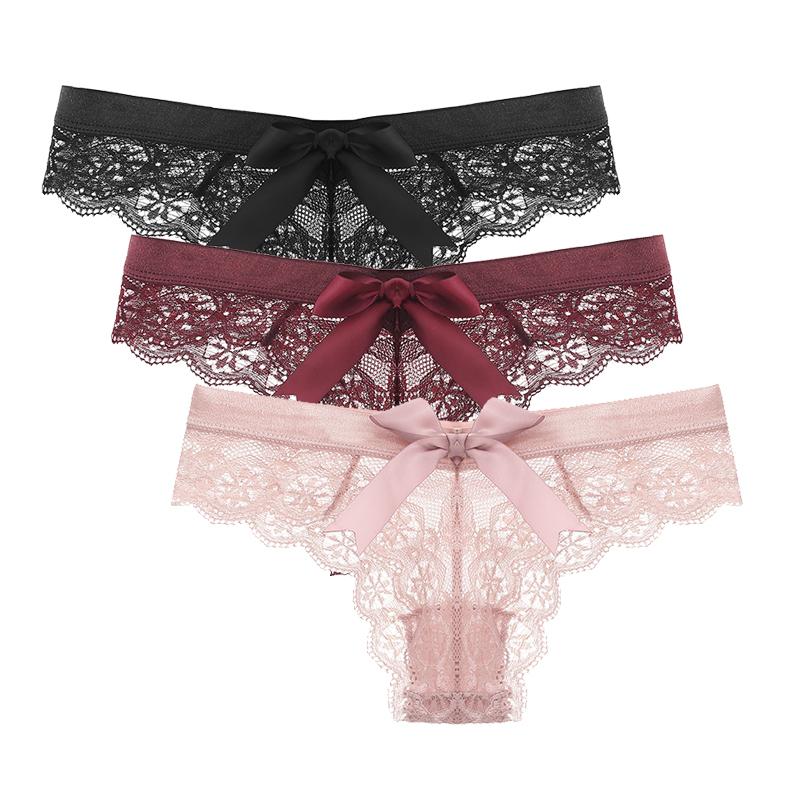 Sexy Lace Thongs Kvinner Tilbake Søt Sløyfe Truser Sømløse Bikinier Dame Undertøy