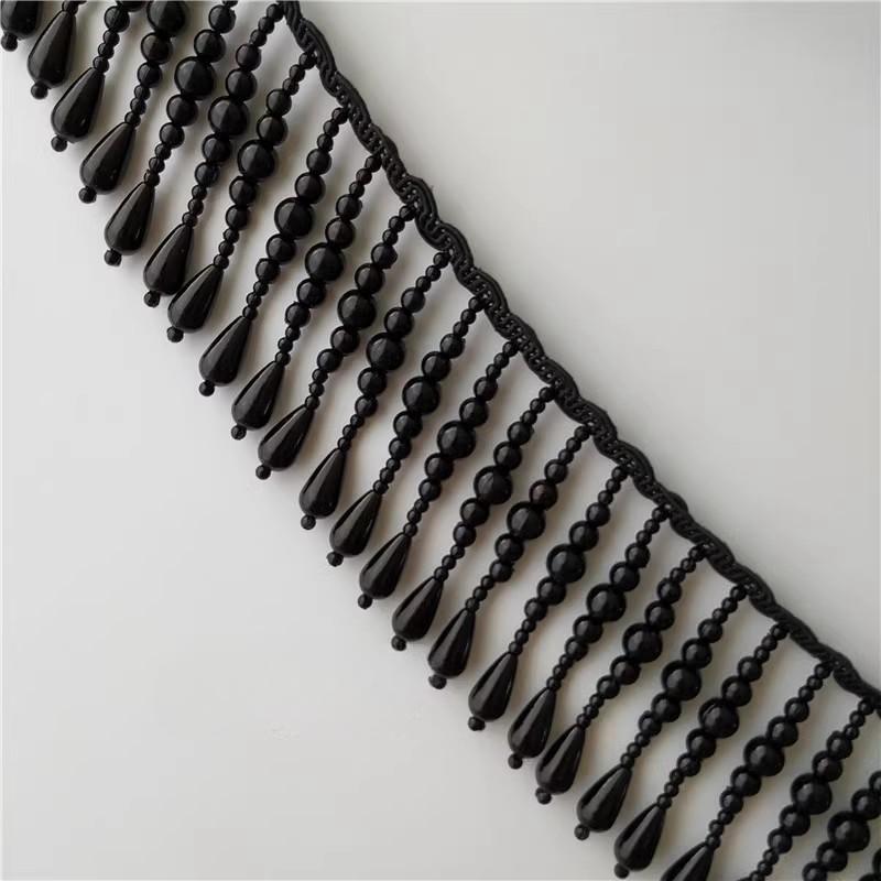 3Yards/Lot White Black Large Water Droplet Pearl Tassel Handmade DIY Lace Trim Wedding Dress Hat Headwear Hanfu Decorative