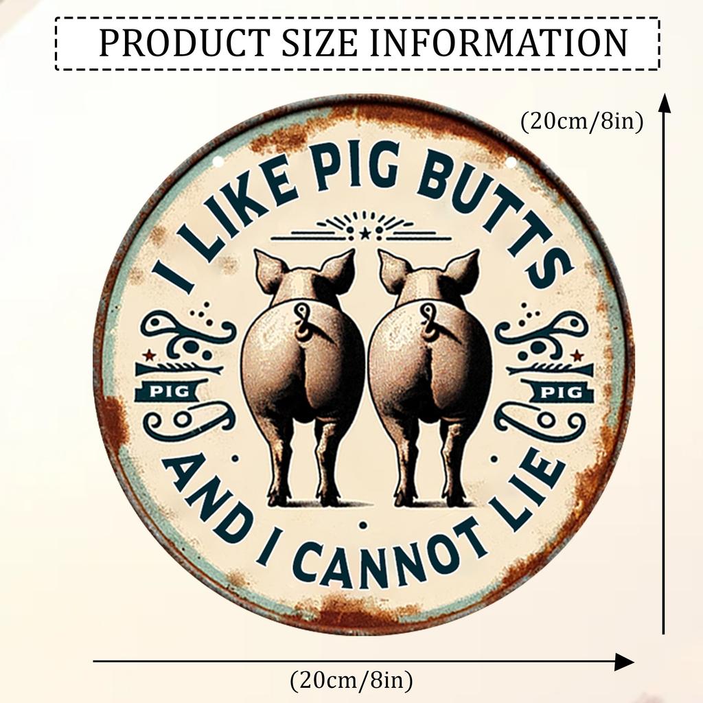 2D 1PC Wooden Disc I Like Pigs Butt Theme Sign 8 Inch Design Decorative Art Durable Wall Plaque Bedroom Office Cafe Bar