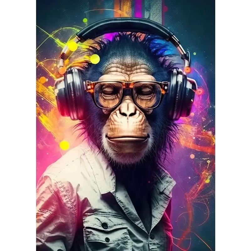 Levendige Muziek Graffiti Dier Canvas Muurschildering Kat Gorilla Aap Poster voor Moderne Kamer Decor Uniek Cadeau